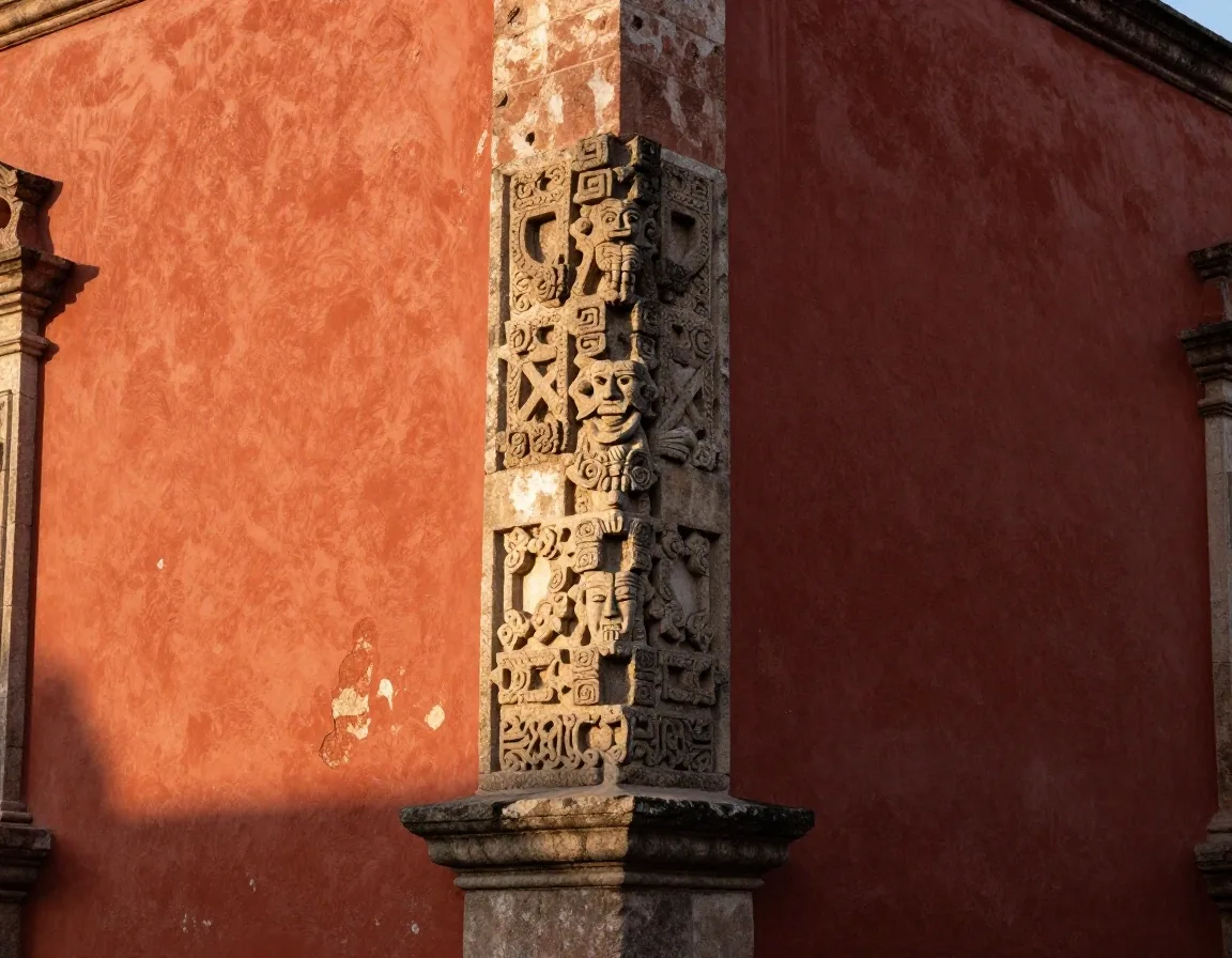 Muro colonial con sillares de andesita prehispánica empotrados