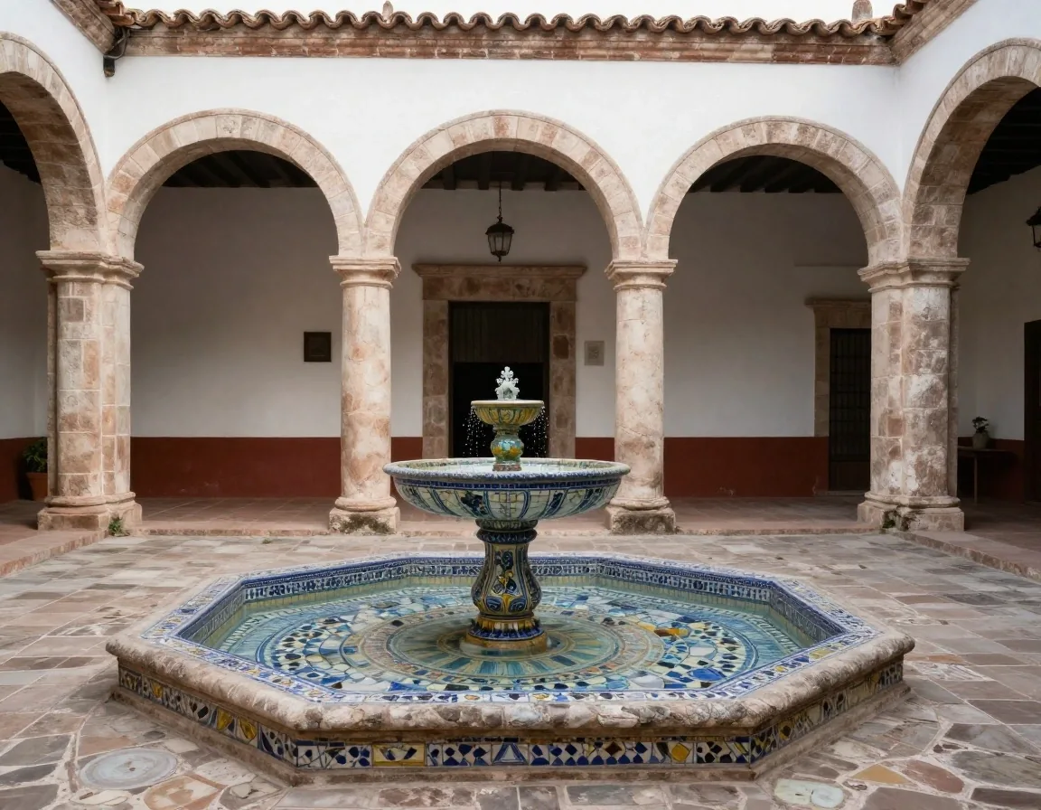 Fountain of the Casa del Risco assembled with porcelain and talavera in San Ángel