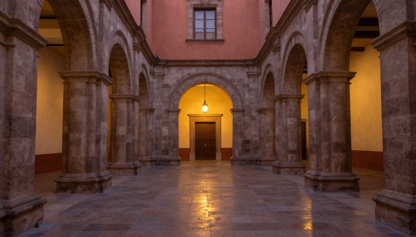 Relieve arqueológico en piedra volcánica bajo iluminación de archivo