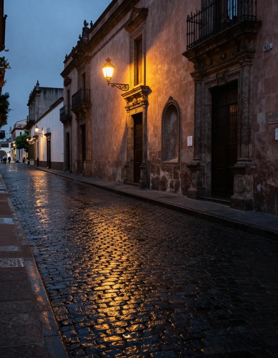 Volcanic cobblestone pedestrian street in the Historic Center of Mexico City