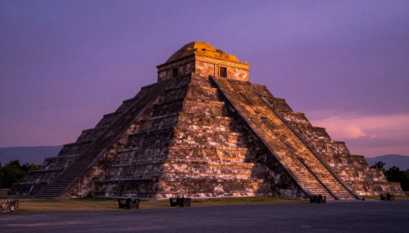 Zona Arqueológica de Teotihuacán al crepúsculo en el Estado de México